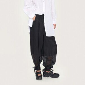 Bitte Kai Rand NWT Airy Linen Trousers With Tie-Strings Black Tie Hem Womens M
